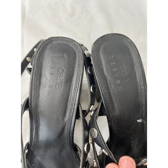 ASOS DESIGN Womens Harlow studded blocked heeled sandals in black US SIZE 7 - Picture 5 of 12